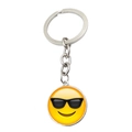 Detail of metal keychain with a yellow sunglasses emoji glass cabochon pendant - Abxl1266-18