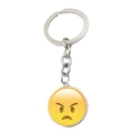 Detail shot of a silver metal keychain with an angry emoji glass cabochon pendant - Angry Angry Emoji (ABXL1266-19)