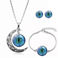 Three-piece silver jewelry set featuring moon pendant and blue dragon eye glass stone - Blue Eye Style(ABXL1006-2)