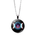 Triple Moon Goddess necklace with rotating purple nebula pendant and silver chain - Triple Moon Purple Nebula Style (ABXL913-4)