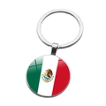 Detailed close-up of the round metal keychain featuring the Mexican flag design - Mexico (ABXL1536)