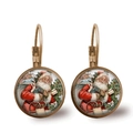 Vintage bronzen Kerstman oorbellen met glazen cabochon ornamenten op een witte basis - ET0001-Brons