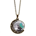 Collier lune en bronze rétro avec pendentif en verre dragon rotatif double face - Style Croissant de Ptérodactyle (XZXL0066-Bronze)