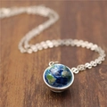 Silver Earth globe pendant necklace with double-sided photorealistic world map - Realistic Earth Style (ABXL1180-4)