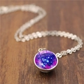 Collier lune double face avec motif galaxie violette et pendentif sphérique argenté - Style Galaxie Violette de Rêve (ABXL1180-5)