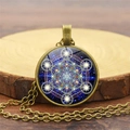 Collier mandala géométrie sacrée avec base en bronze sur surface en bois naturel macro - XZXL0356 / Bronze