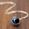 Collier lune vintage en argent avec pendentif double face univers étoilé réaliste - Style Planète Rayonnante (ABXL1180-6)
