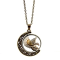 Collier dragon steampunk avec pendentif lune rotatif double face en finition bronze - Style Dragon Mécanique Rotatif Double Face (XZXL00157-Bronze Antique)