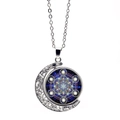 Collana con ciondolo a luna rotante con motivi mandala e cupola in vetro cielo stellato - Argento