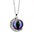 Collana rotante a doppia faccia occhio di drago vintage con montatura a luna - Argento