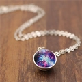 Collier lune vintage avec pendentif galaxie pourpre et chaîne argentée style mystérieux - Style Galaxie Fantastique (ABXL1180-11)