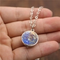 Collier pendentif planète galaxie en verre double face avec nébuleuse bleue et argent - Mercure