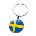 Swedish flag metal keychain featuring a round pendant with a yellow Nordic cross on blue - Sweden (ABXL1536)