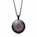 Collar con colgante de mandala vintage en vidrio cabuchón y cadena negra para mujer - Negro