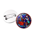 Detailed view of Notre Dame rose window brooch with medieval art and silver pin back - Medieval History Scene Pattern (XSWX1259-9)