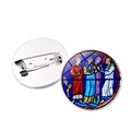 Detailed view of Notre Dame Rose Window brooch with colorful art glass and safety pin back - Portrait Decorative Art Style (XSWX1259-10)