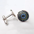 Gemelli in argento con motivo a rosone di Notre Dame su uno sfondo bianco - Mandala Colorato (XSWX1256-2)