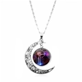 Silver crescent moon Sagittarius zodiac necklace with vintage glass star pattern pendant - Sagittarius