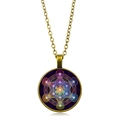 Collier géométrie sacrée cube de Métatron avec pendentif en bronze et cabochon mandala - XZXL0654 / Bronze Antique