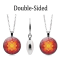 Collar con colgante de flor de mandala de doble cara con cadena de plata y gema de vidrio - Estilo de Patrón Rojo Naranja 2(XZXL1484-2)