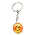 Portachiavi con ciondolo in vetro con emoji timida e anello in metallo argento - Abxl1266-10