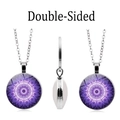 Collar colgante de cristal de mandala morado de doble cara con cadena plateada - Estilo de Patrón Púrpura 4(XZXL1484-4)