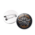 Detailed front and back view of a Route 66 glass gem brooch with metal pin backing - America's Highway Mother Road Motorcycle Style (XZXL1420-7)