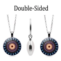 Collier mandala double face avec pendentif en verre, vues de face, de profil et de dos - Style de Motif Coloré 6(XZXL1484-6)
