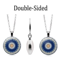Détail du collier pendentif Mandala double face en verre avec cadre en alliage argenté - Style de Motif Bleu Vert 7(XZXL1484-7)
