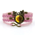 Bracelet tressé rose multicouche avec breloque tournesol, papillon et symbole infini - In A World Be A Sunflower (XSWX6543) / Rose