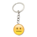 Silver keychain with glass dome pendant featuring a yellow neutral emoji face - Abxl1266-16