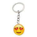 Silver metal keychain featuring a yellow round glass pendant with a heart-eyes emoji face - Heart Eyes Emoji (ABXL1266-5)