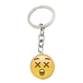 Funny dizzy face emoji keychain with silver metal ring and yellow glass pendant charm - Dizzy Face Emoji (ABXL1266-6)