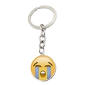 Silver alloy keychain with a round glass dome pendant featuring a yellow crying face emoji - Abxl1266-7