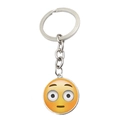 Funny yellow surprised face emoji keychain with silver metal ring and glass pendant - Surprised Face Emoji (ABXL1266-8)