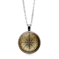 Collier pendentif boussole steampunk avec chaîne argentée et motif graphique vintage - Argent