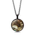 Collier mécanique Steampunk avec engrenages en bronze antique et pendentif noir - Style Cadran à Engrenages - Noir (XSWX6028-2)