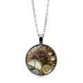 Collier steampunk avec pendentif engrenage mécanique et cadran à chiffres romains - Style Cadran à Engrenages - Argent (XSWX6028-2)