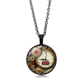 Collier steampunk avec engrenages de montre vintage et chiffres romains sur chaîne noire - Style Engrenage Orné de Rubis - Noir (XSWX6028-4)