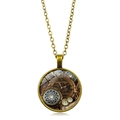 Collier steampunk vintage avec engrenages en bronze sous dôme de verre - Style Pièces Mécaniques Complexes - Bronze Antique (XSWX6028-6)