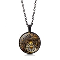 Collier pendentif steampunk engrenages et horloge avec chiffres romains et verre - Style Échelle Chiffres Romains - Noir (XSWX6028-7)