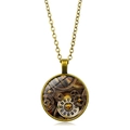 Collier steampunk en bronze avec cadran d'horloge vintage et engrenages mécaniques - Style Échelle Chiffres Romains - Bronze Antique (XSWX6028-7)