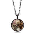 Collier steampunk avec engrenages mécaniques et cadran à chiffres romains sur chaîne noire - Style Engrenage Rouge-Or - Noir (XSWX6028-8)