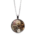 Pendentif steampunk avec engrenages mécaniques et chiffres romains sur cadre argent - Style Engrenage Rouge-Or - Argent (XSWX6028-8)