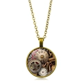 Collier pendentif steampunk vintage avec engrenages et chiffres romains en bronze - Style Engrenage Rouge-Or - Bronze Antique (XSWX6028-8)