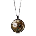 Collier pendentif steampunk avec engrenages d'horloge vintage et motif de dôme en verre - Style Cadrans Multiples - Argent (XSWX6028-9)