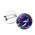 Vintage Notre Dame stained glass brooch featuring a forest stag and hound design - Forest Deer and Hounds Art Style (XSWX1259-11)