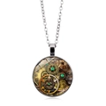 Collier steampunk avec pendentif engrenages vintage et chaîne en argent poli - Style Cadran Émeraude Engrenage - Argent (XSWX6028-1)