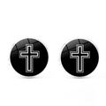 Gemelos redondos en plata y negro con diseño de cruz para camisas de vestir - Plateado