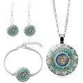 Mandala Blumen Glas Schmuckset mit Halskette Ohrringen und Armband Schmuck - Mandala-Stil(PSXL00114)